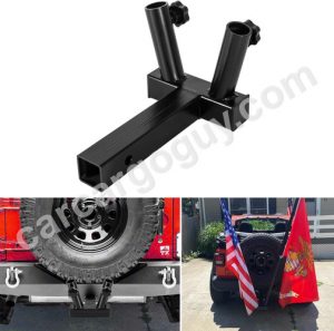 Universal Hitch Mount Dual Flag Pole Holder Fit for Jeep, SUV, RV, Pickup Etc. Compatible with 2 inch Hitch Receivers with Anti-Wobble Screw